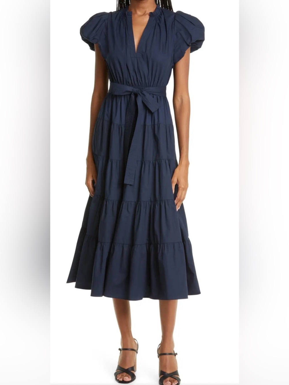 Ulla Johnson Ottilie Puff Sleeve Tie Waist Midi Dress